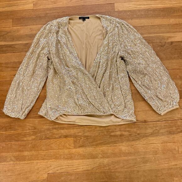 Boston Proper gold sequin long sleeve wrapped blouse shirt top size XL
 b2 - Picture 1 of 4